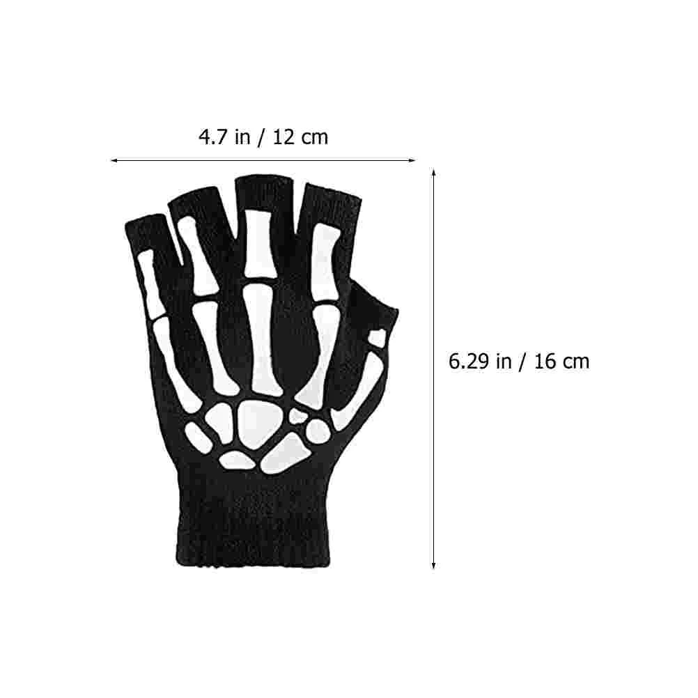 Halloween Luminous Skull Gloves Child Costume for Kids Men Acrylic Fiber Knitted Fingerless