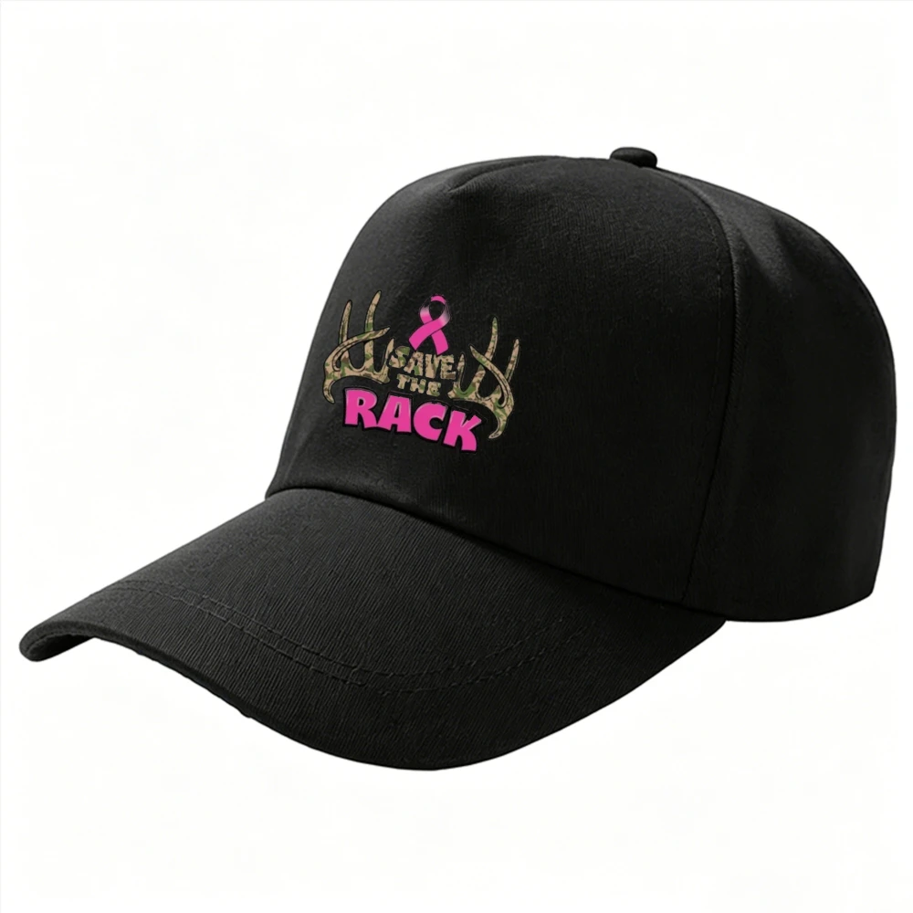 Pink Ribbon Breast Cancer Awareness Save The Rack Antlers Cotton Adjustable Baseball Cap for Survivors Family Loved Ones Dad Hat