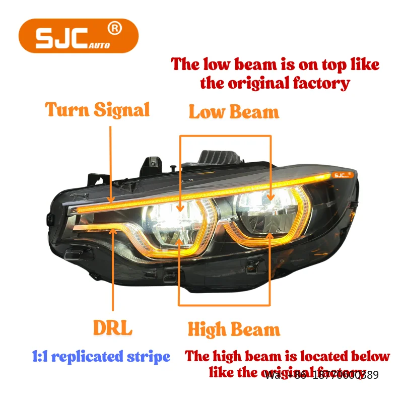 SJC V3 Original Sliver LED Headlights for BMW F32 F33 F82 M4 F80 M3 IKON Style 1:1 LED Headlamp White Yellow Amber Plug and Play