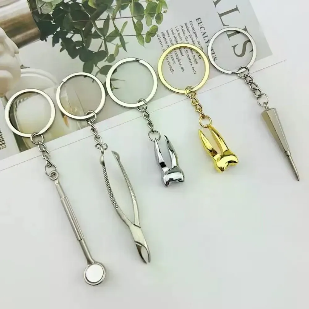 New Metal Dental Keychain Plier Shape Mouth Mirror Design Dentist Gift Keyring Simulation Tooth Key Holder For Car Keys