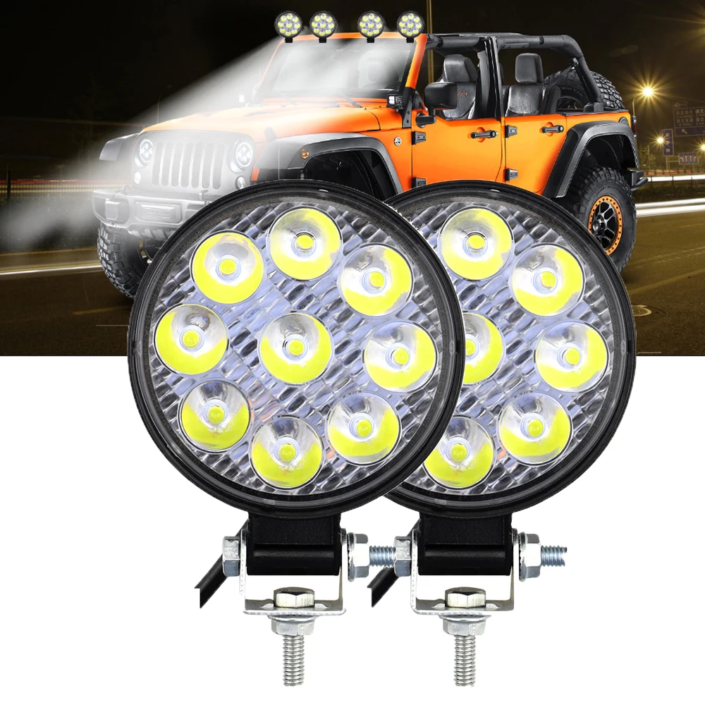 

27W 9LED Work Light LED Car Front Fog Light 12V 24V for Truck SUV 4X4 4WD Engineering Headlights Off-road LED Round Headlamp