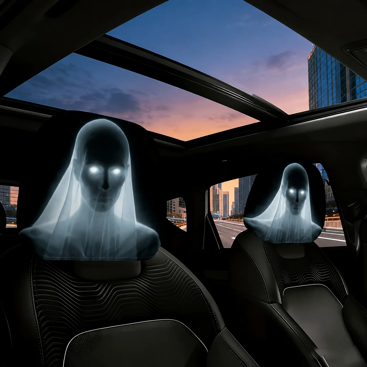 Spooky Halloween Headrest Cover Funny Car Accessories Horror Gothic Print Elastic Seat Protector Universal Vehicle Interior Deco