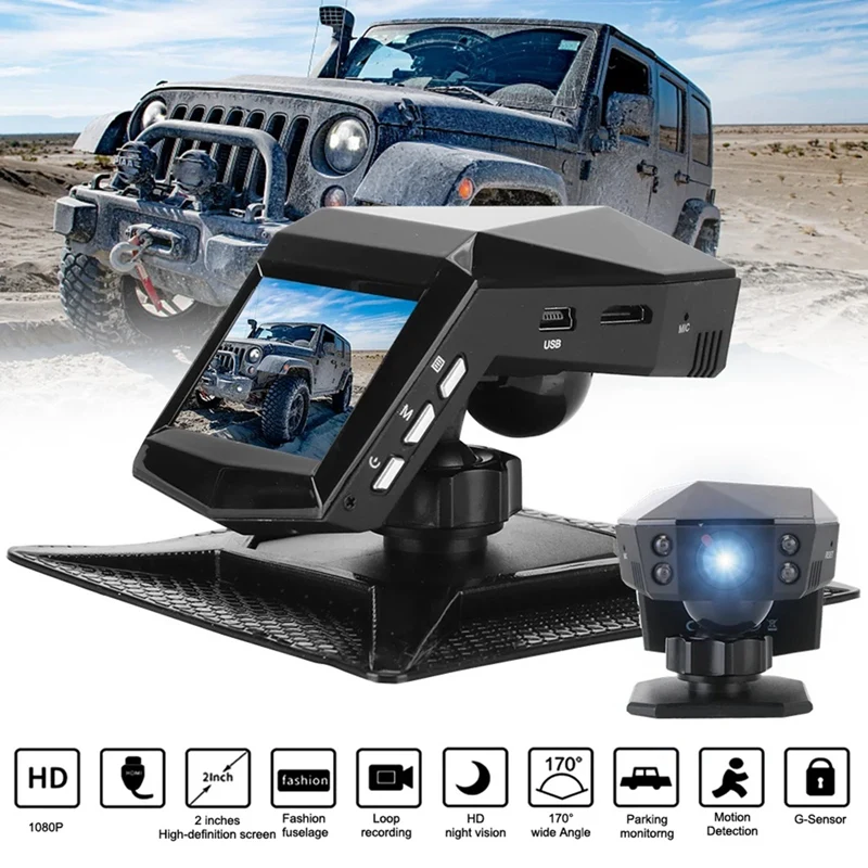 AIAI Car Dash Gravador de vídeo Monitor de visão traseira Dashcam Tela de 2 polegadas 1080P Grande angular