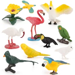 11pcs/set Mini Size Birds Model Parrot Flamingo Solid Simulation Action Figures Ornaments Toys For Children Christmas Gifts
