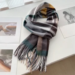 Striped Color Block Designer Winter Scarf Women Cashmere Shawl Travel Blanket Fashion Wrap Outdoor Warm Poncho Stole