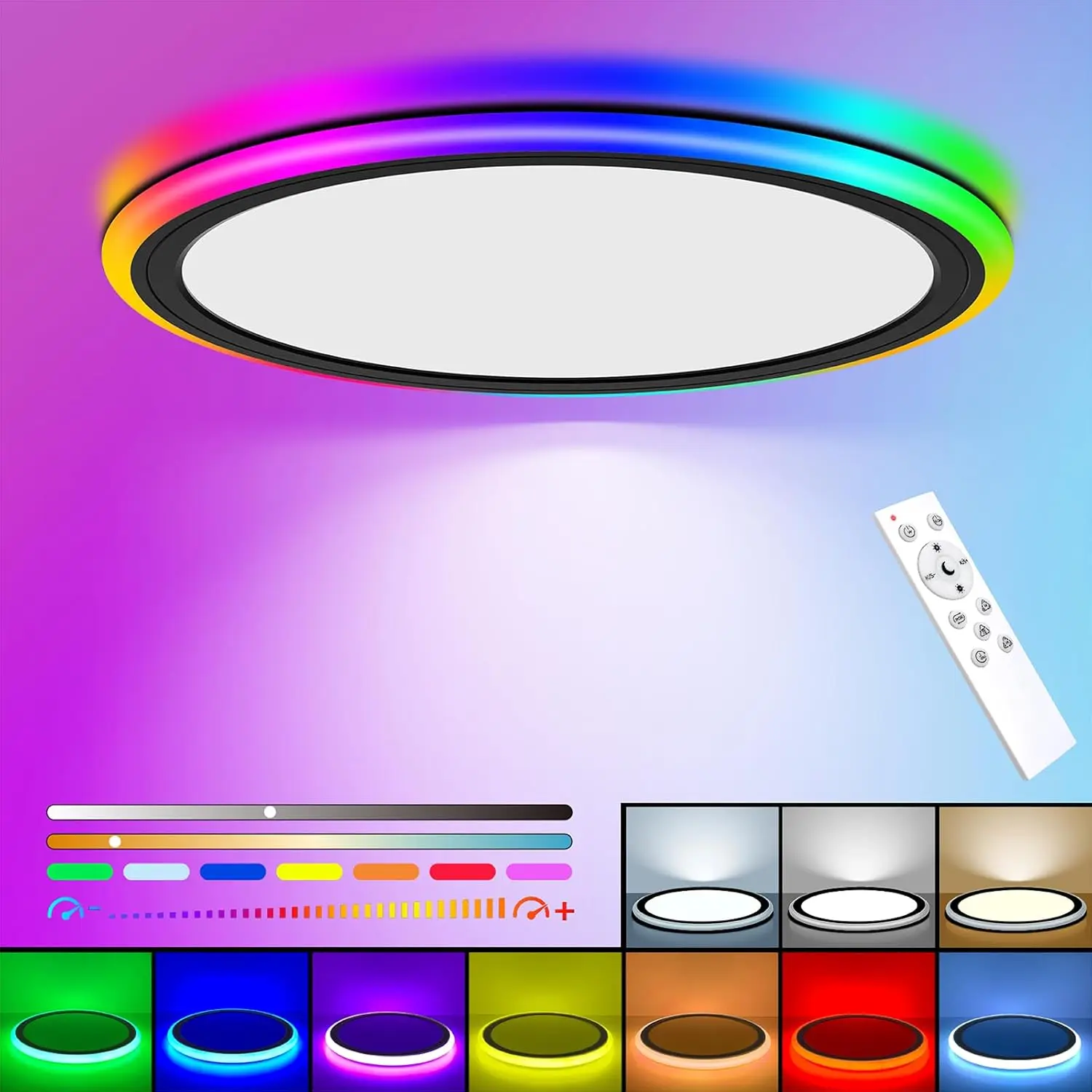 13Inch RGB LED Ceiling Light with Remote, Dimmable Color Changing Fixture for Bedroom Party