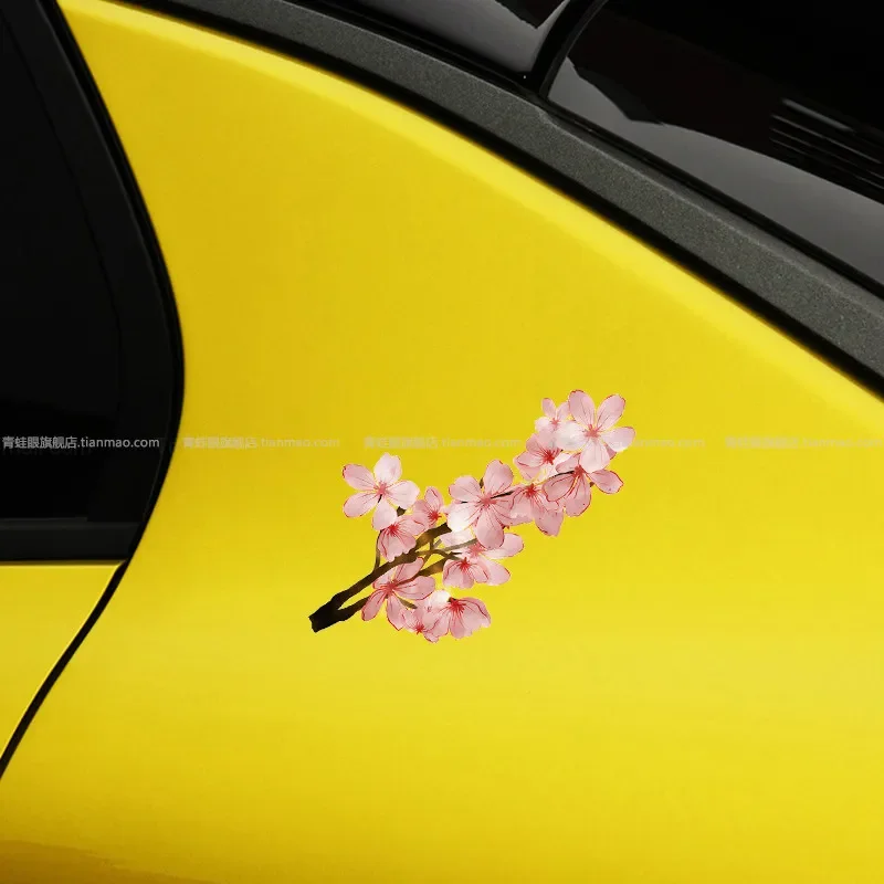 Cherry Blossom Watercolor Vinyl Decal, Transparent Waterproof Floral Sticker for Car, Motorcycle, Window, Bumper & Laptop Decor