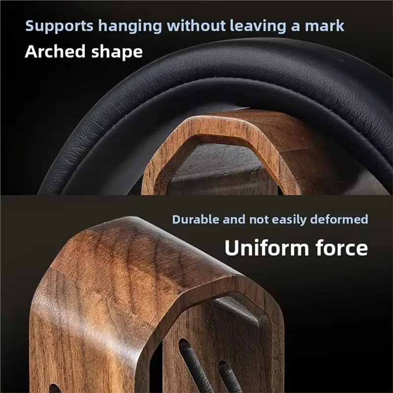 FFYY-Rotating Walnut Wooden Headset Holder Stand For Over-Ear Headphones Desk Organizer For Audio Equipment Storage Display Gift - view 3