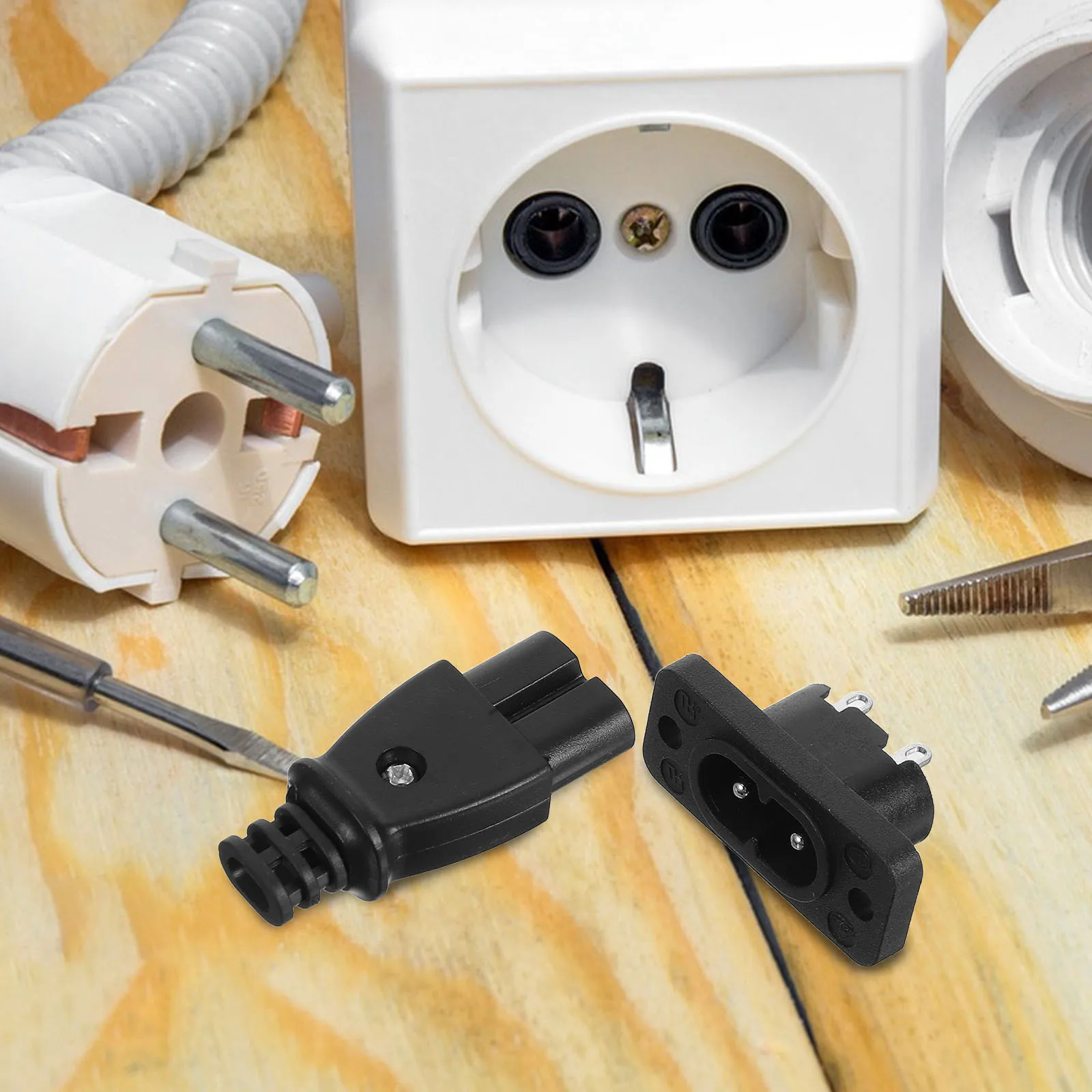 

2Pairs Power Cable Replacement 8-Shaped Male Female Plug Part Stable Connection for Scanner Printer Gaming Monitor Repair Plugs