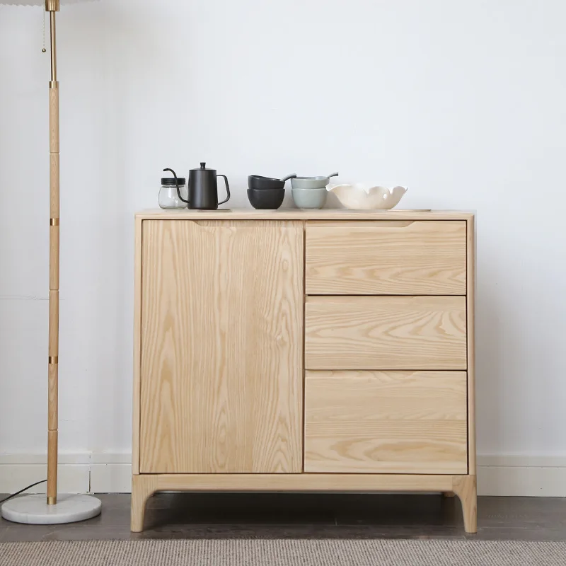 Solid wood dining side cabinet Japanese simple modern ash wood Nordic locker storage cabinet Dining kitchen