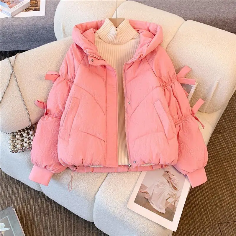 Gorgeous Bow Cotton-padded Jacket Women Short  Winter New Thickened Small Down Padded Jacket Design Feeling Cotton-padded Jacket