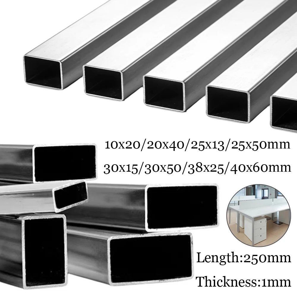 1-5Pcs 304 Stainlesss Steel Rectangular Tube, 250mm Long 1mm Thick Metal Tubing for Industrial, Fabrication & DIY Projects