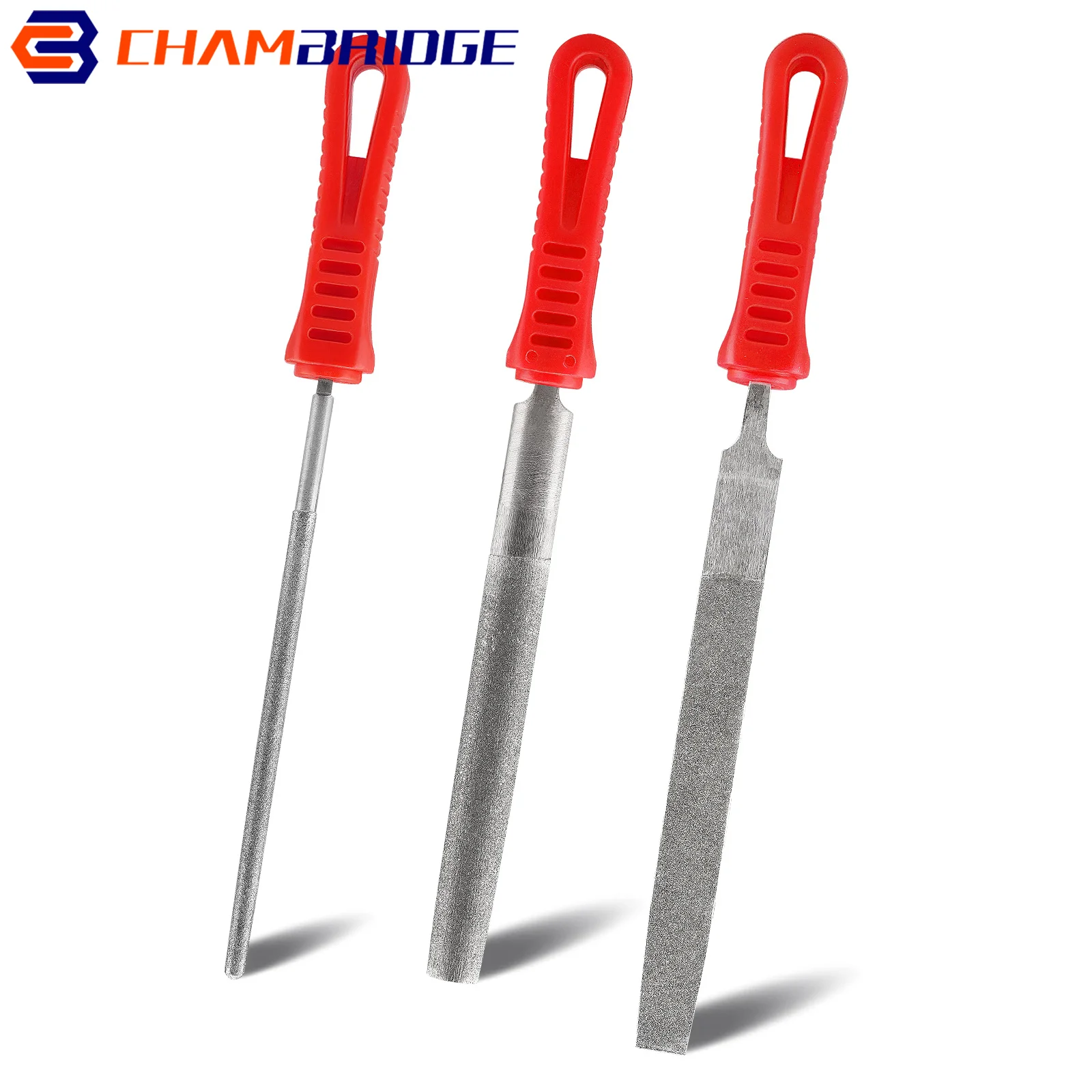 

3Pcs Grinding Files Set Red Handle Flat/Round/Half Round Needle File for Glass Ceramic Stone Metal Jade Polishing Hand Tools