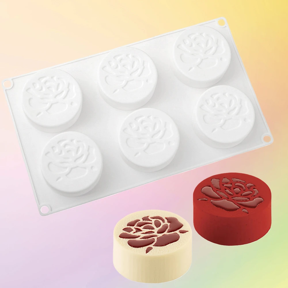 Rose Texture Cylindrical Mousse Cake Mold Valentine's Day Rose Bud Design Silicone Chocolate Mold Kitchen Dessert Baking Tools