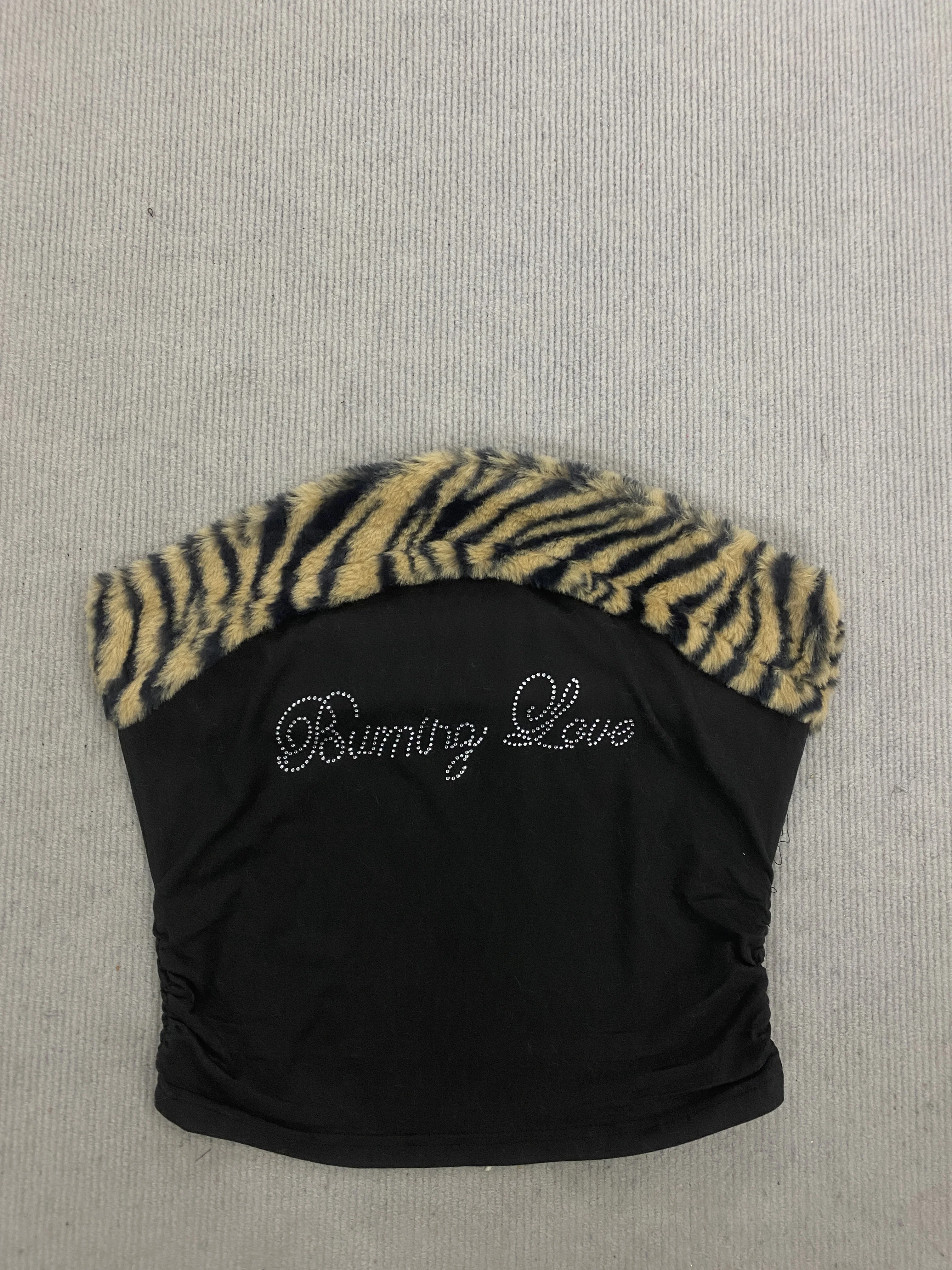 New slim-fit sexy Y2K letter-embellished rhinestone leopard-print midriff-baring tube top/strapless vest