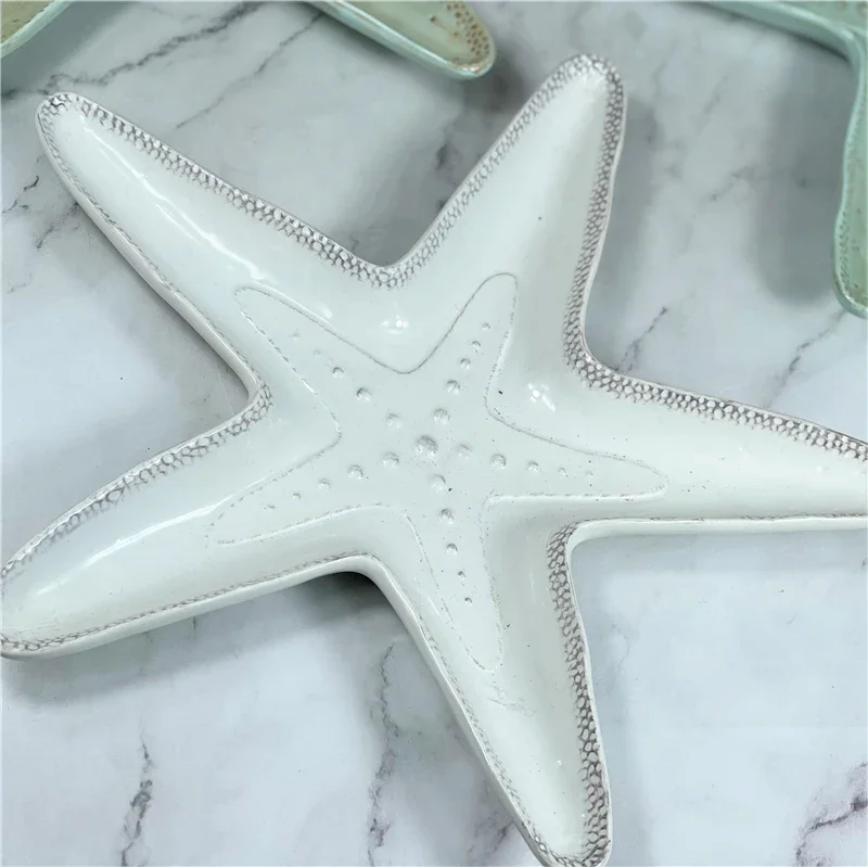 Grasslands Road Hand-painted Ceramic Old Embossed Ocean Five-pointed Star Plate Home Kitchen Western Food Plate Decorative Plate