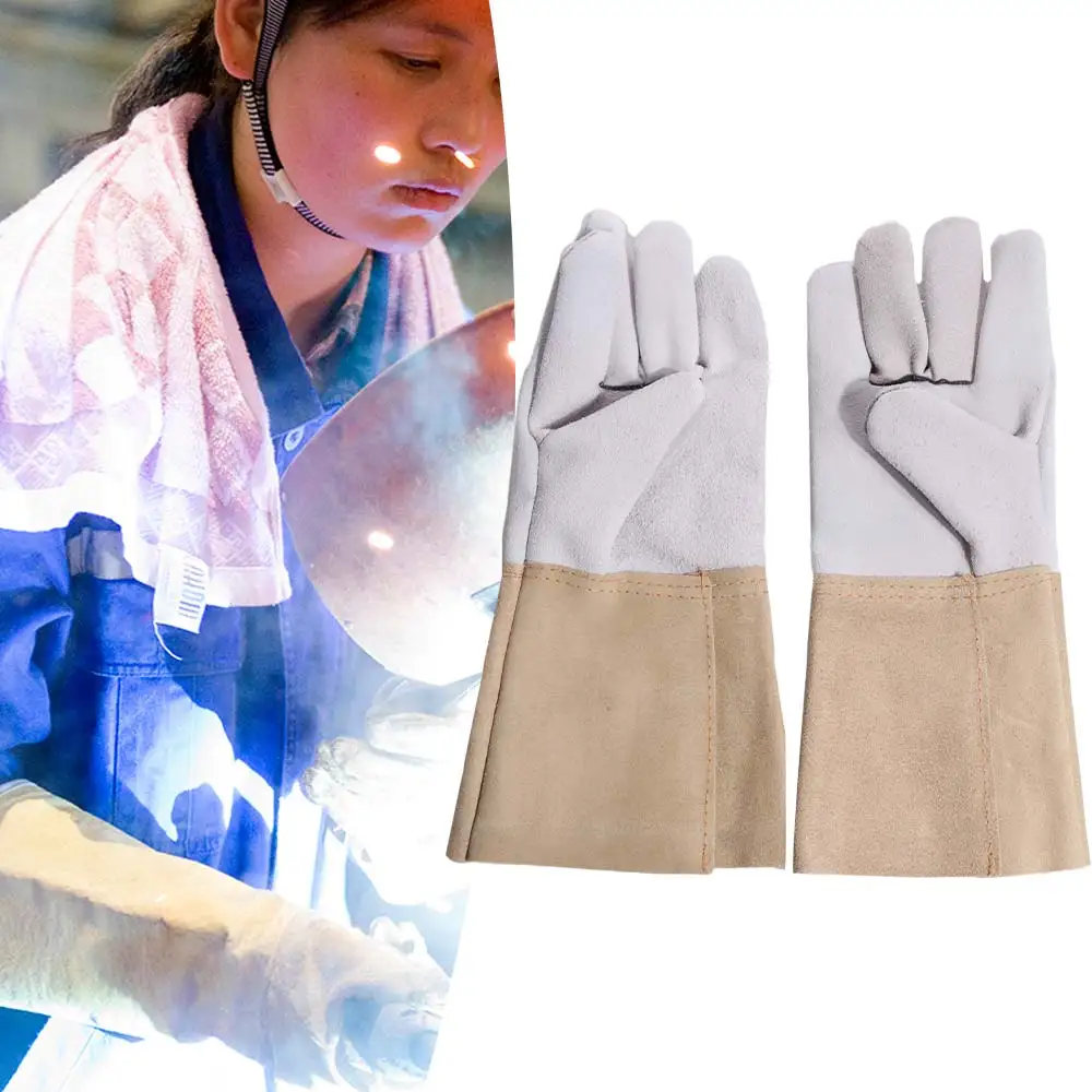 

1 пара износостойких сварочных перчаток, устойчивых к порезам и жару, защитные перчатки, сверхпрочные утолщенные кожаные перчатки