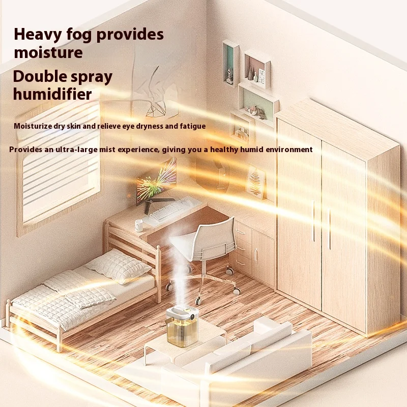 Dual Nozzle New Humidifier Mute Bedroom Portable Large Capacity Air Humidifier USB Spray With Cover