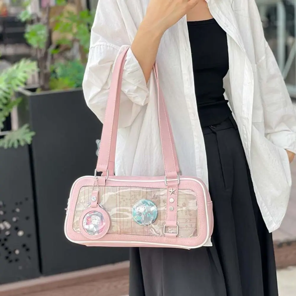 Pouch Bag Single Badge Itabag Simple Itabag PU Badge Display Transparent Pocket Solid Color Mini Shoulder Bag Girl