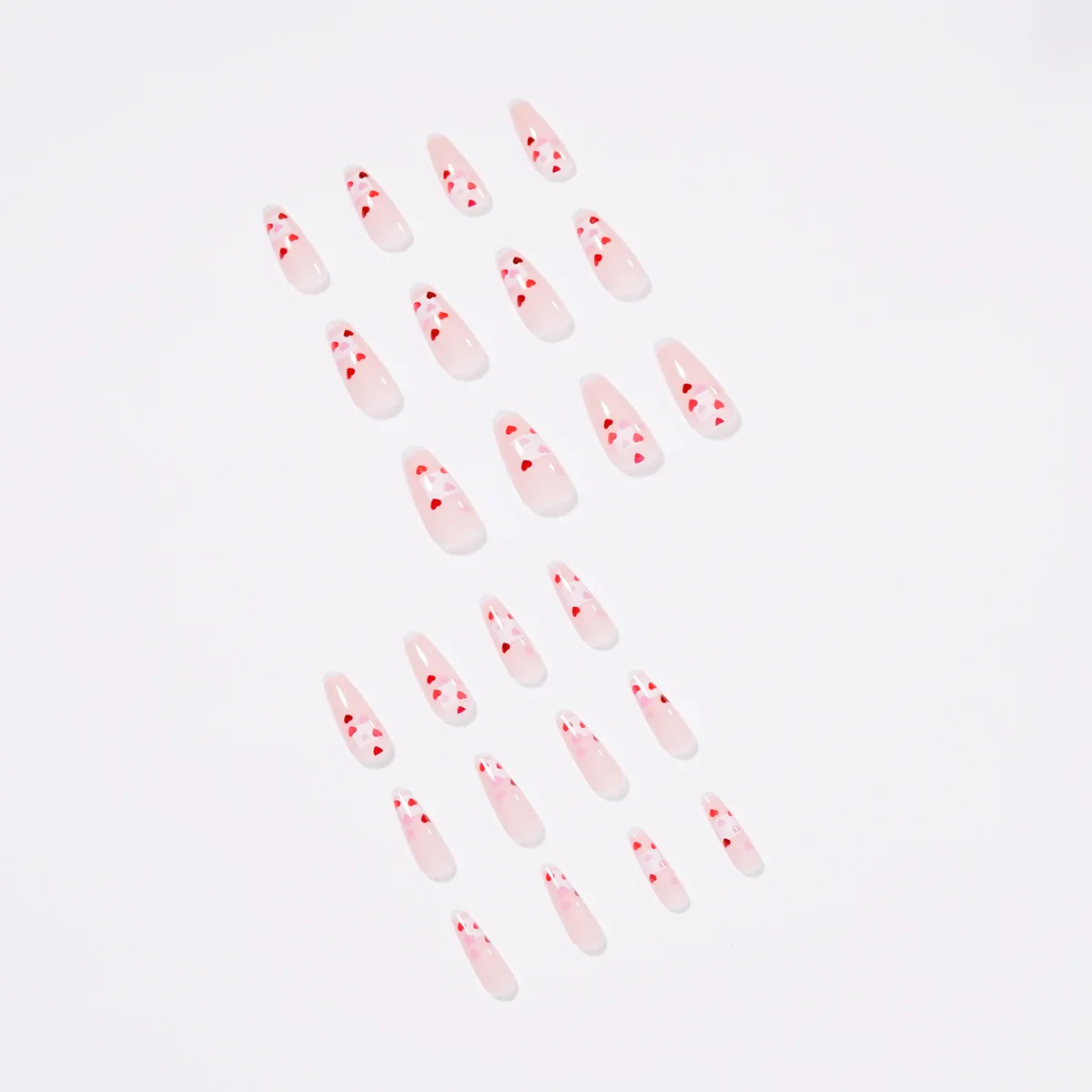 .Miemie Design 24-Piece Long Coffin ABS Reusable Artificial Nails Small Square Heart-Shaped Pattern for Finger Application