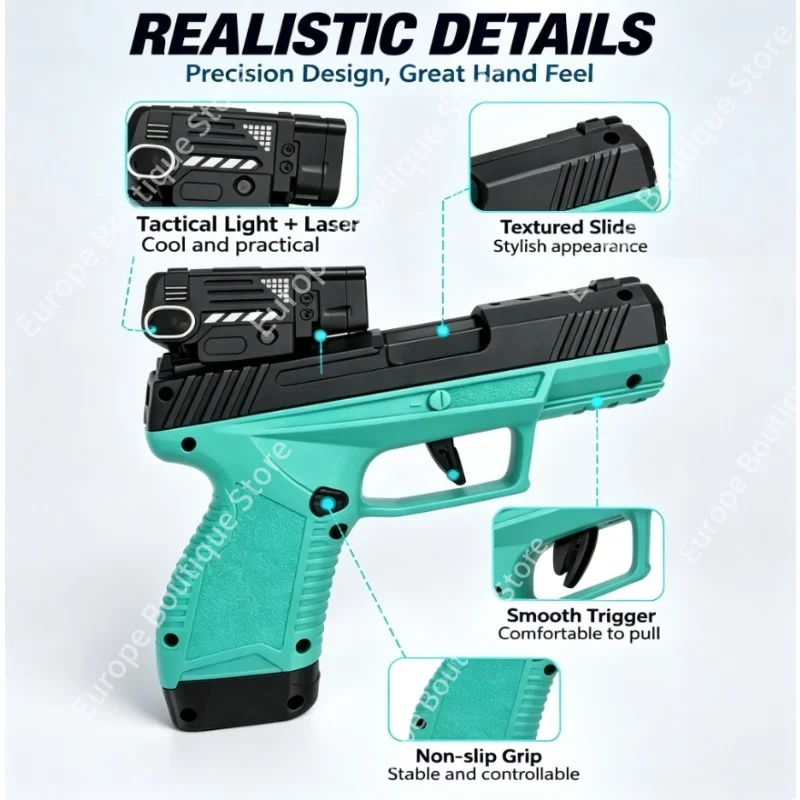 Mini GX4 Pocket Toy,Macaron Shell‑Eject Blowback w/ Tri‑Clamp Light,Full Set Magazines Soft Bullets Shells,Kids Gift