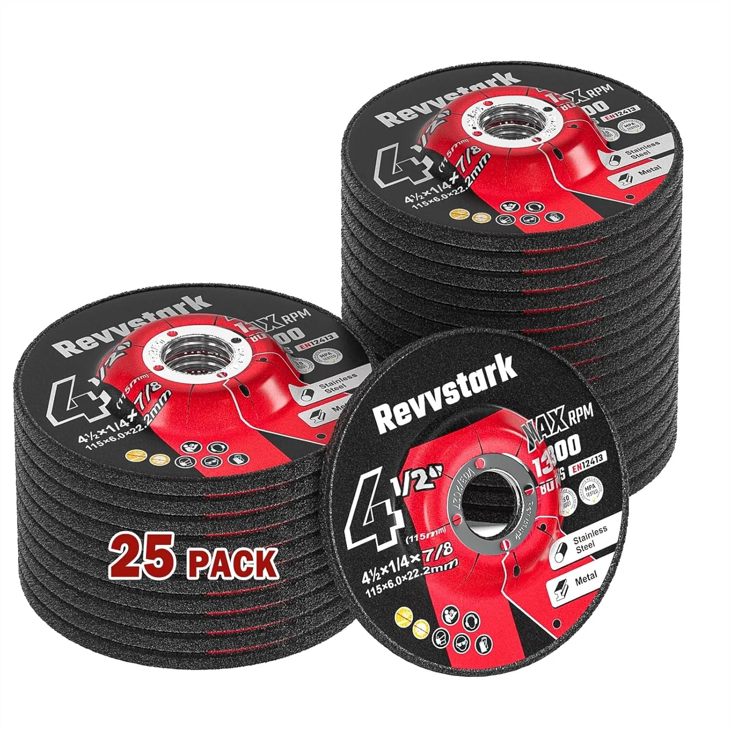

25 Pack 4-1/2 Inch Grinding Wheels for Metal & Stainless Steel, Aluminum Oxide Discs for Angle Grinder, 4.5" x 1/4" x 7/8"