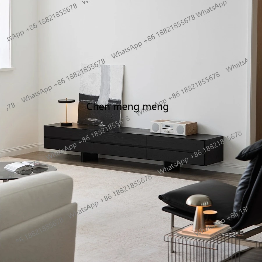 

Modern floor-to-ceiling TV cabinet storage locker integrated black ash solid wood TV cabinet