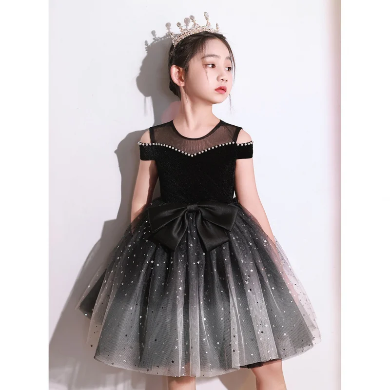 High-end Piano Performance Dress for Girls Birthday Princess Dress Winter Fashion Children's Day Host Performance Costume