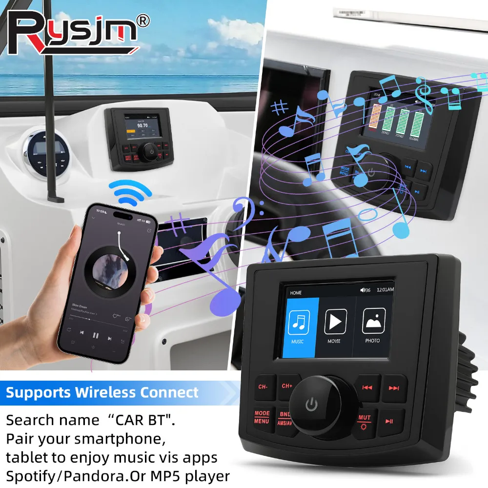 

3'' HD MP5 Marine Stereo Waterproof IPX5 Boat Radio Player Bluetooth-compatible FM AM RDS Audio For Yacht Gauge RV ATV UTV Cart