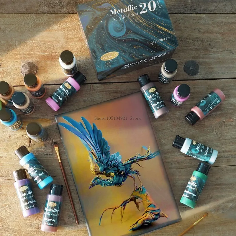 20 Colors 60ml Set Metal/pearlescent Acrylic Pigment Waterproof Quick-drying Non-fading Art Hand-painted Stone Graffiti Paint