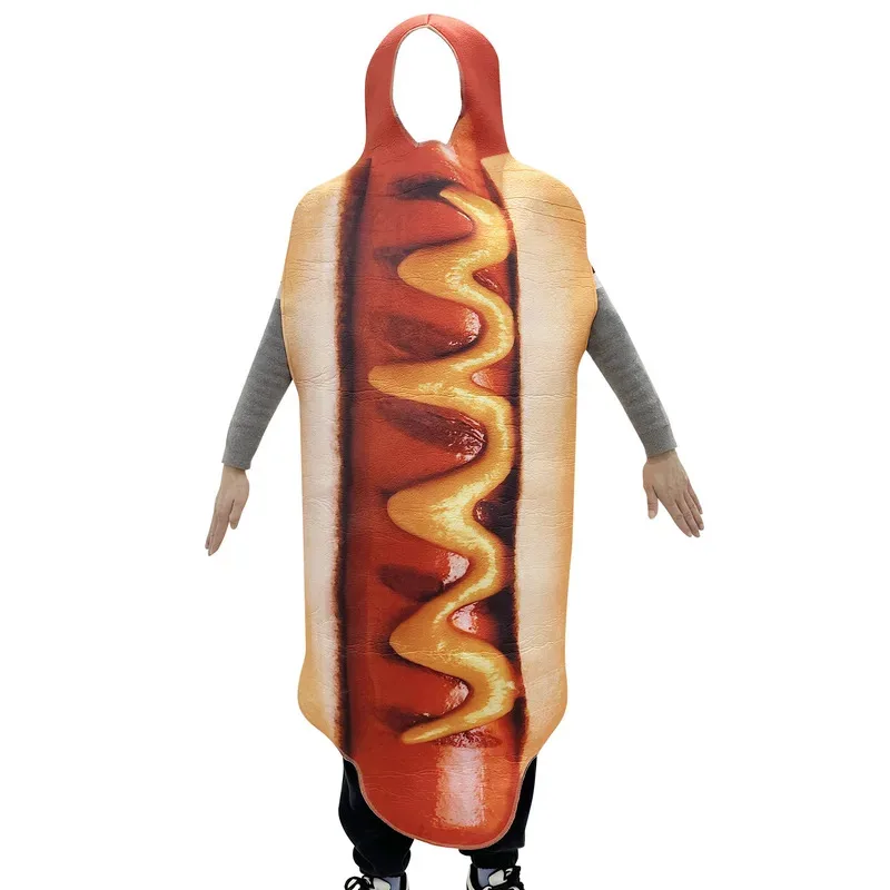 4 Styles Halloween Cosplay Costume Hot Dog Jumpsuits Party 3D Print Chocolate Costume Sausage Portrait Bodysuit for Men Women