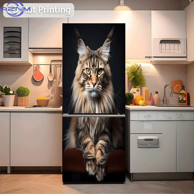 Refrigerator Sticker 60x180cm Close-up of a Maine Coon Cat Themed Scene Wall Decal Self-Adhesive Wallpaper Suitable for Cabine