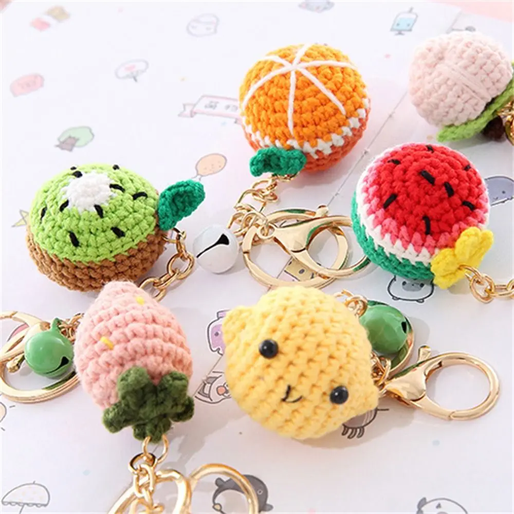 Creative Lemon Donut Fruit Keychain Crocheted Watermelon Knitting Car Keychain Strawberry Wool Knitted Keyring Car Key Holder