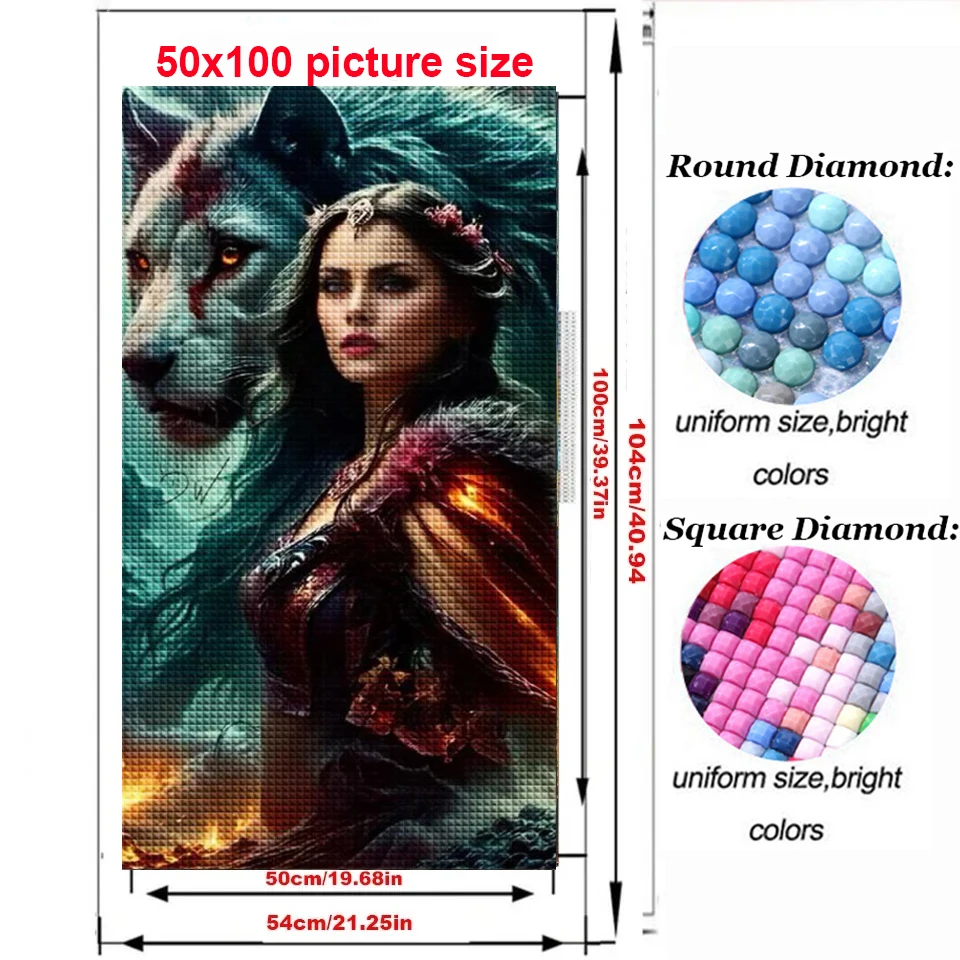 Wolf Lion and Tribal Woman Diamond Painting Kit New 2024 Full Diy Diamond Art Embroidery Diy Handmade Mosaic Portrait Home Decor