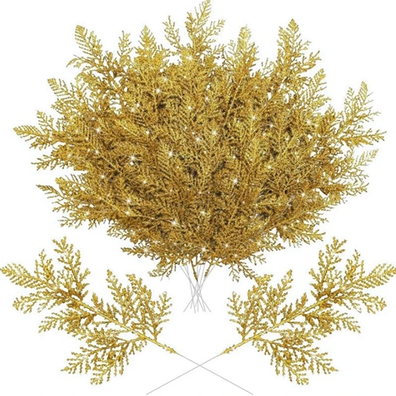5/10 Stück Weihnachtsdekorationen, glitzernde Blätter, zum Aufhängen, Weihnachtsbaumschmuck, Kiefernzweige für 2026, Heimgeschenke, Dekoration – Detail 11