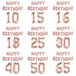 Rose Gold Happy Birthday Number Foil Balloons Kids Adult Party Decorations Boy Girl 10 11 14 15 18 25 30 35 40 50 60 70 Year Old