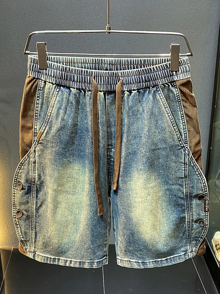 

American Sle Vintage Men's Denim orts Loose Straight Thin Summer Trendy Brand Elastic Waist Dstring Casual Five-Point ...