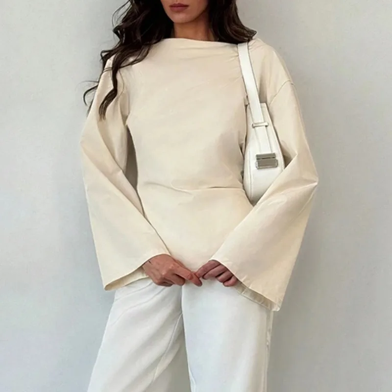 Chemisier de bureau à manches longues et col rond pour femme, mode d'été, Slim, élégant, uni, minimalisme, 2025