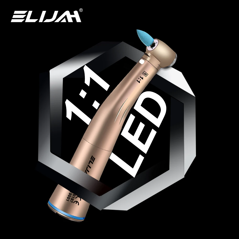 ELIJAH Dental 1:1 Glasfaser-Niedriggeschwindigkeits-Handstück mit LED-Lampe, Winkelstück mit Interner Wassersprühfunktion, Zahnmedizinische Ausrüstung