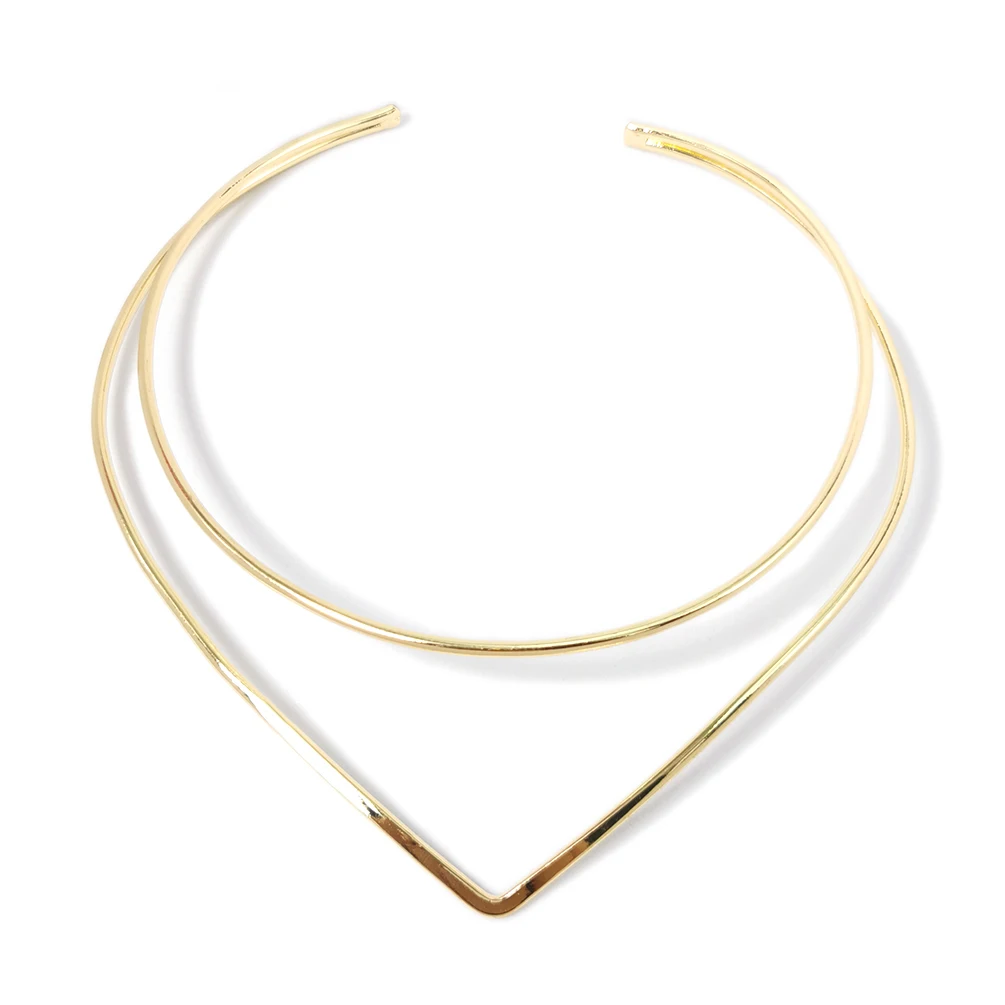 Geometric Double-deck Metal Torques Rigid Chokers Necklaces Gold Color Bib Collar Necklace  For Women Statement Jewelry MANILAI