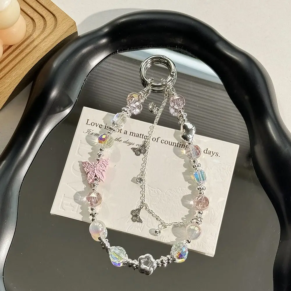 Acrylic Butterfly Phone Chain Bowknot Butterfly Y2K Phone Charm Strap Sweet Bead Chain Love Heart Beaded Chain Bag Pendant