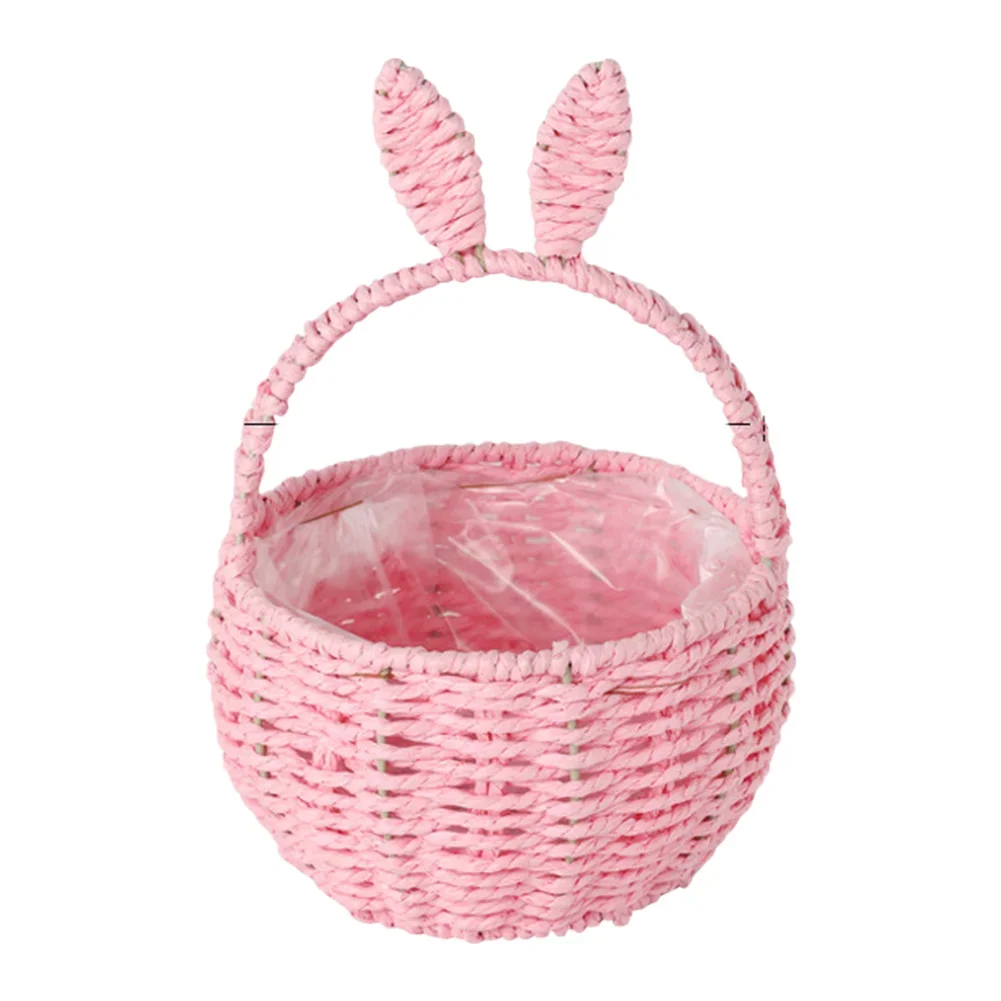 Rabbit Ear Shaped Handwoven Paper Rope Basket for Indoor For Home Decoration and Fresh or Dried Flower Display