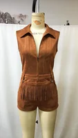 Women's Western Chic Brown Fringe Romper Casual Daily Street Dating Party Vacation Beach Bohemian Summer Short Jumpsuit - Image 4