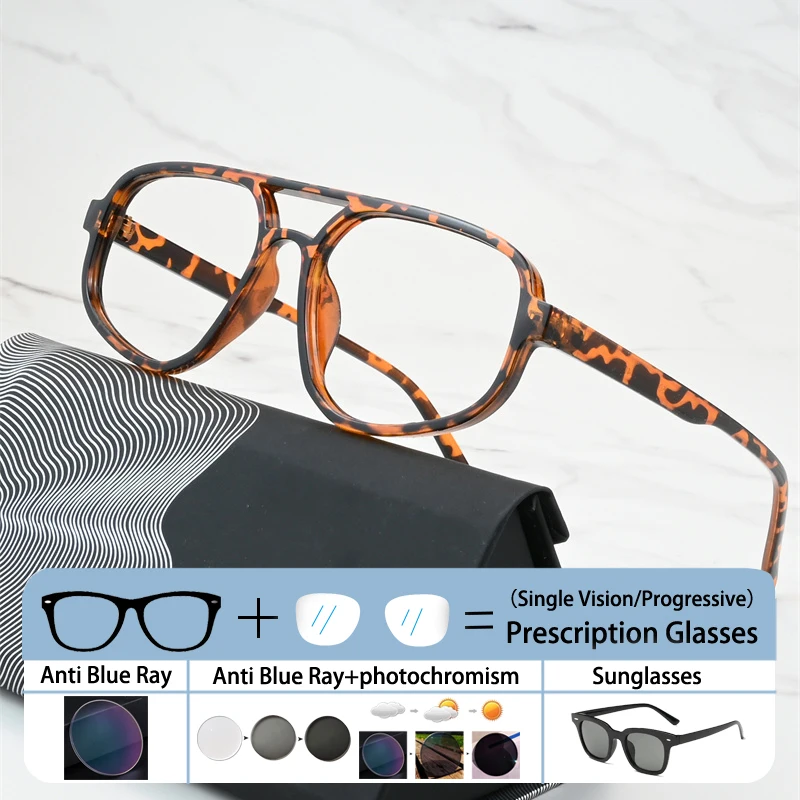 

Модные мужские очки с двойным лучом в оправе для пилотов по рецепту, очки для дальнозоркости, женские оптические очки по рецепту с защитой от синего луча, близорукие очки