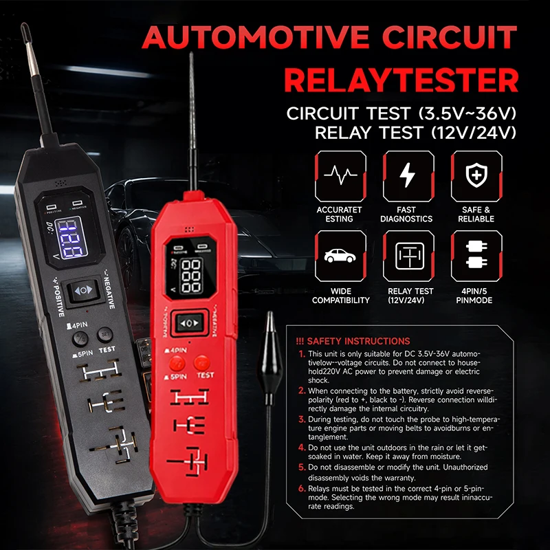 DW833 2 IN 1 Automotive Circuit Relay Tester Newly Upgraded Universal 12V / 24V Auto Electronic Relay Diagnostic Tool With LED
