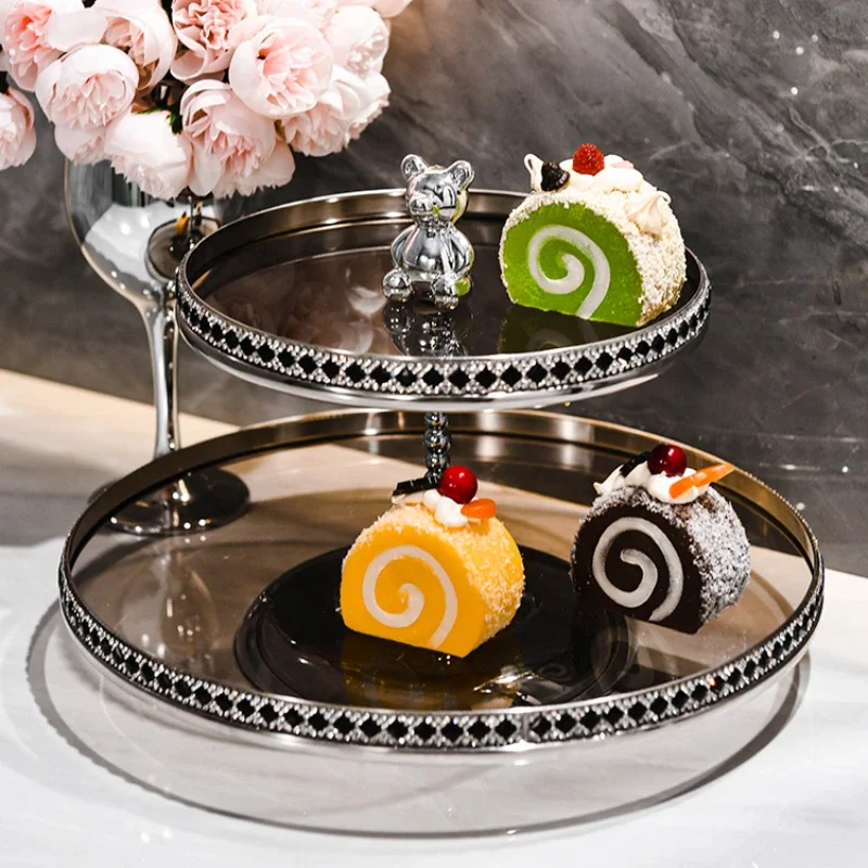 Light luxury glass fruit plate, living room coffee table, household fruit plate, candy plate, high-end dessert table, snack