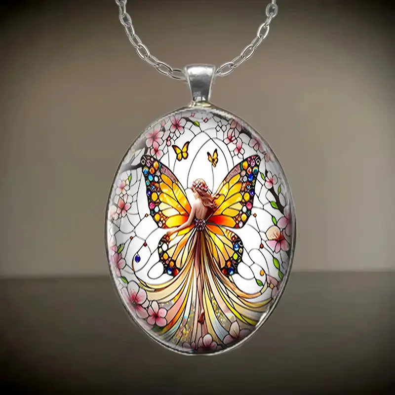 Cross Border Foreign Trade Bohemian Style Butterfly, Dragonfly Glass Pendant Necklace Manufacturer Direct Sales