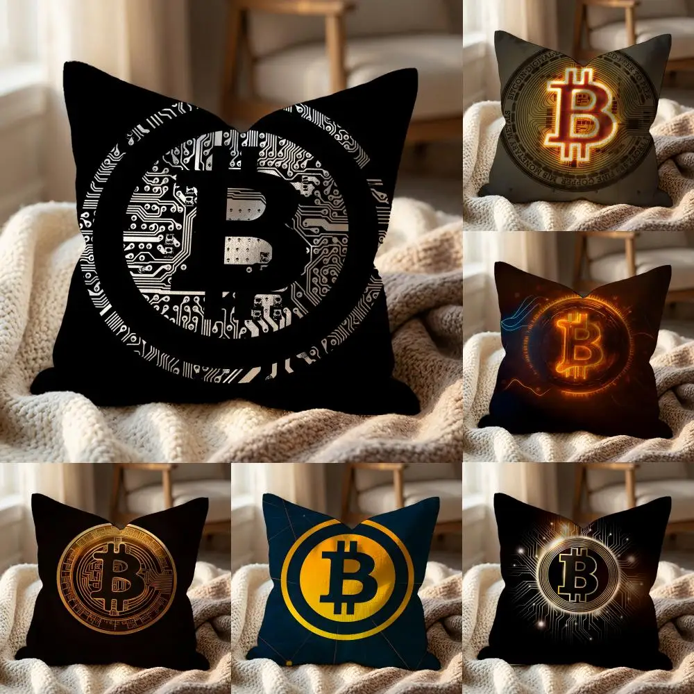 Bitcoin Logo Typography Cushion Cover Multi-Scene Pillow Cov