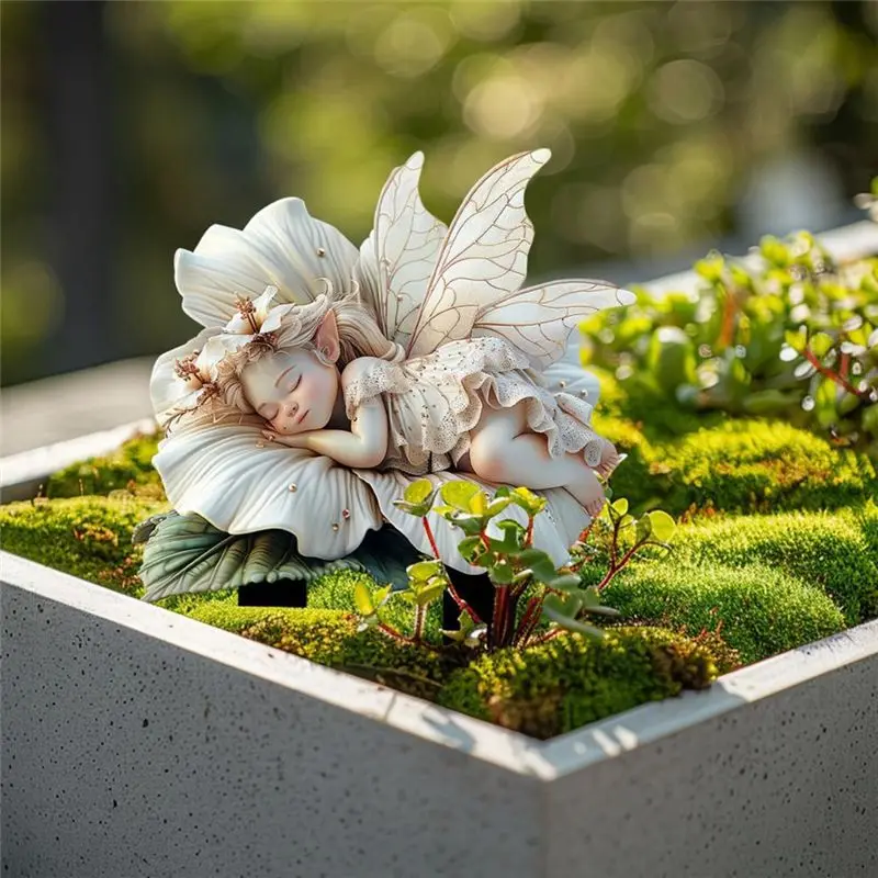 AWAH White Lotus Fairy Garden Stake Acrylic Flower Pot Decoration Sunlight Catcher And Garden Landscape Art