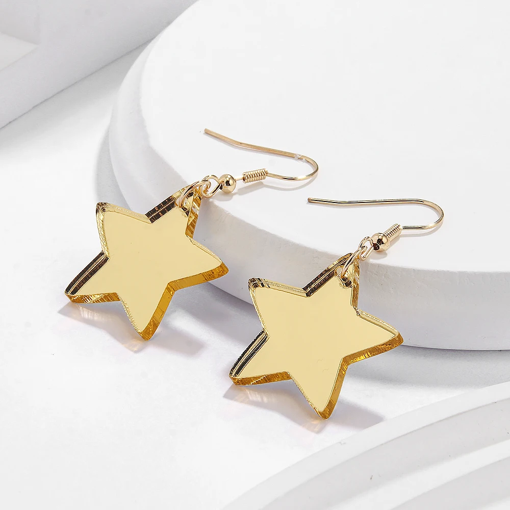 Wedding Gift Big Shine Star Pentagram Acrylic Earrings Customized Mirror Fashion New HipHop Rock Dangle Drop Earring Jewelry